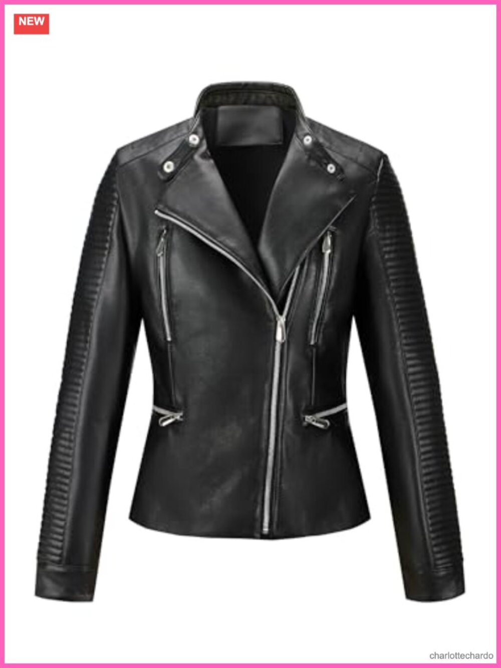 Women Faux Leather Moto Jacket Asymmetrical Biker Style Quilted